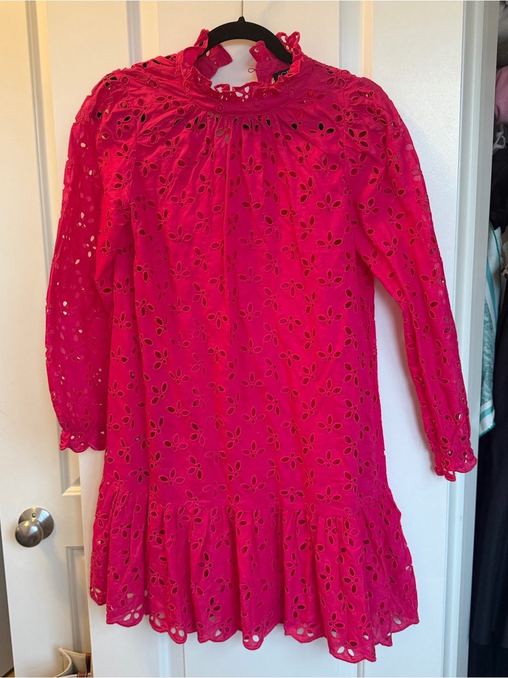 J. Crew Hot Pink Eyelet Ruffle Dress Size XS